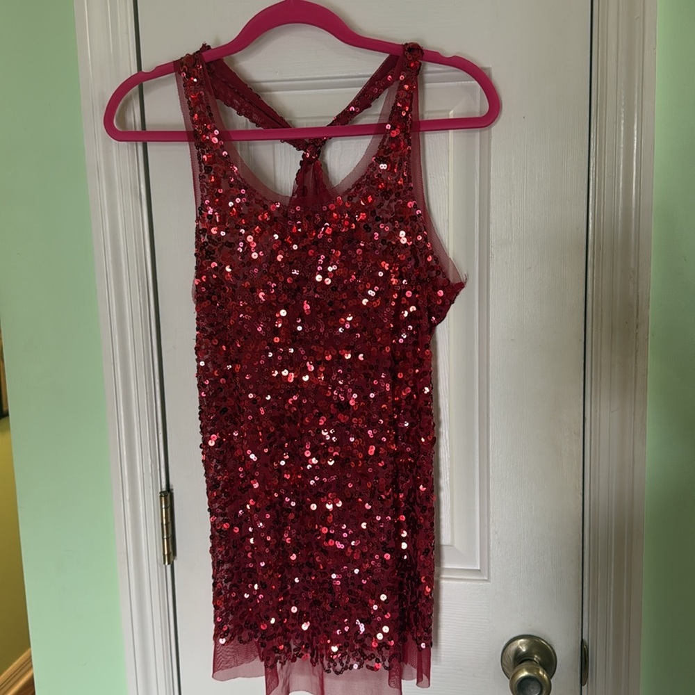 Wet Seal Red Sequined Shiny Sparkly Mesh Racer Ba… - image 3